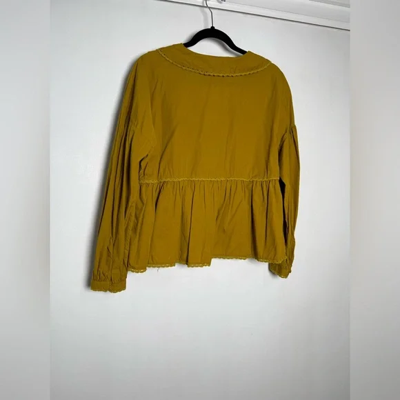 Calligraphie Boho Mustard Lace Trim Tie Front Blouse Size L - Picture 3 of 14
